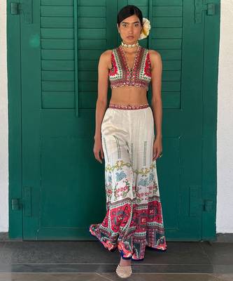 Off-white embroidered chiffon co ord set 1
