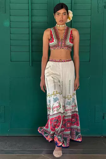 Off-white embroidered chiffon co ord set