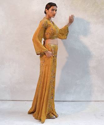 Yellow printed chiffon co ord set 2
