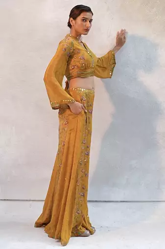 Yellow printed chiffon co ord set