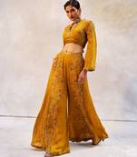 Yellow printed chiffon co ord set