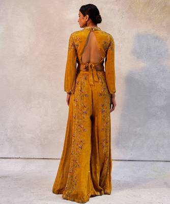 Yellow printed chiffon co ord set 3
