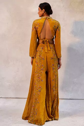 Yellow printed chiffon co ord set