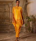 Yellow printed chiffon co ord set