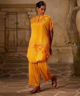 Yellow printed chiffon co ord set 2