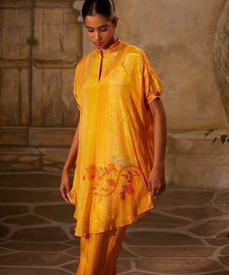 Yellow printed chiffon co ord set 3