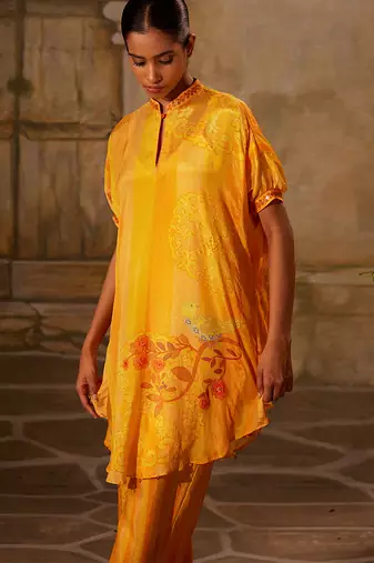 Yellow printed chiffon co ord set