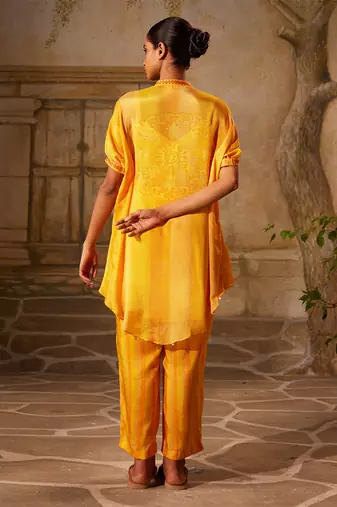 Yellow printed chiffon co ord set