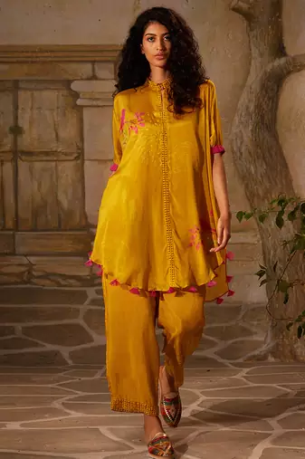 Yellow printed chiffon co ord set