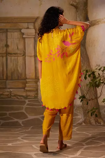 Yellow printed chiffon co ord set