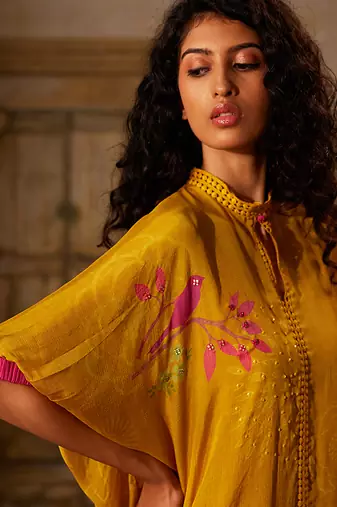 Yellow printed chiffon co ord set