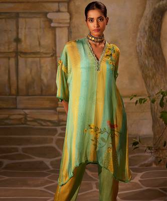 Mint Green printed chiffon kurta set 3