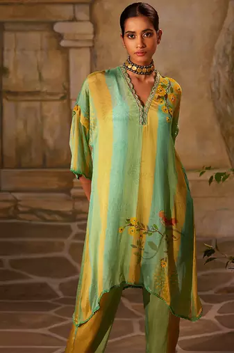 Mint Green printed chiffon kurta set