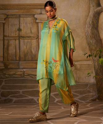 Mint Green printed chiffon kurta set 4