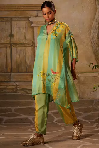 Mint Green printed chiffon kurta set