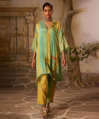 Mint Green printed chiffon kurta set 1