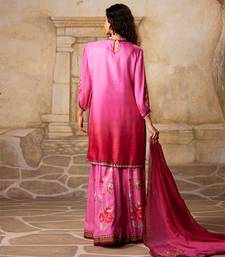 Pink embroidered satin sharara set