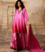 Pink embroidered satin sharara set