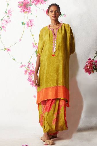 Green embroidered chiffon kurta set