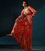 Orange peach printed chiffon co ord set