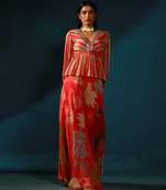 Orange peach printed chiffon co ord set