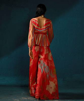 Orange peach printed chiffon co ord set 4
