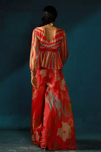 Orange peach printed chiffon co ord set
