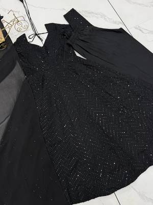 Black designer fox georgette anarkali suit with lucknowi thread work & dupatta 5