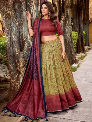 yellow digital printed silk lehenga set choli with dupatta 3