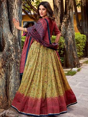 yellow digital printed silk lehenga set choli with dupatta 4