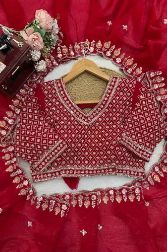 Red Designer Saree With Beds Embroidery Work In Trending Fendi Silk