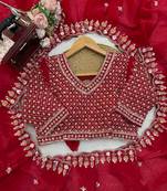 Red Designer Saree With Beds Embroidery Work In Trending Fendi Silk