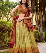 yellow digital printed silk festival lehenga set choli with dupatta