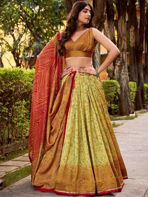 yellow digital printed silk festival lehenga set choli with dupatta 2