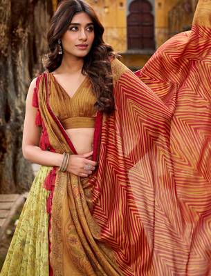 yellow digital printed silk festival lehenga set choli with dupatta 4