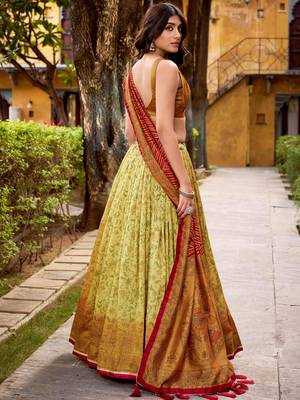 yellow digital printed silk festival lehenga set choli with dupatta 5