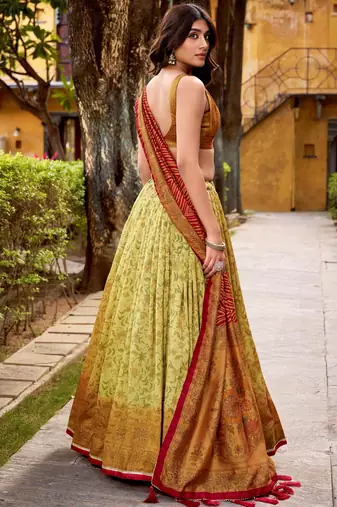 yellow digital printed silk festival lehenga set choli with dupatta