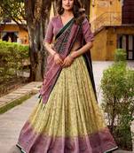 yellow digital printed silk lehenga set choli with dupatta