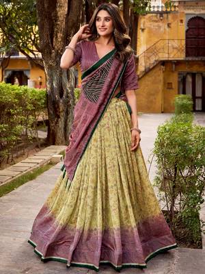 yellow digital printed silk lehenga set choli with dupatta 2