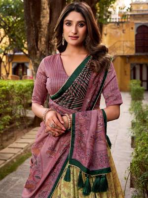 yellow digital printed silk lehenga set choli with dupatta 4