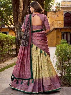 yellow digital printed silk lehenga set choli with dupatta 5