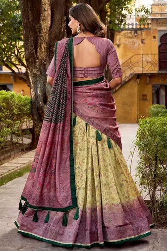 yellow digital printed silk lehenga set choli with dupatta