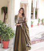 Mehandi Sequins & Zari Embroidered Gown & Dupatta