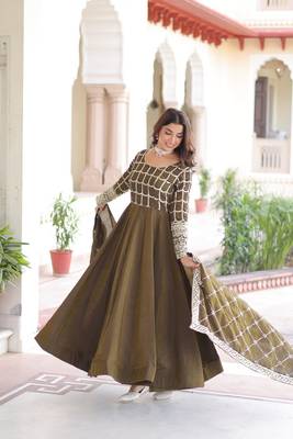 Mehandi Sequins & Zari Embroidered Gown & Dupatta 3