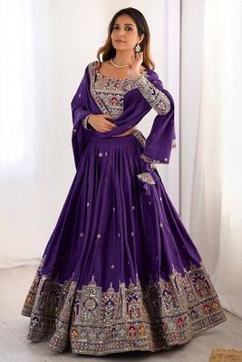 PURPLE EMBROIDERY SILK BLEND LEHENGA SET CHOLI WITH DUPATTA 1