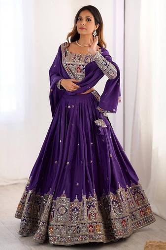 PURPLE EMBROIDERY SILK BLEND LEHENGA SET CHOLI WITH DUPATTA