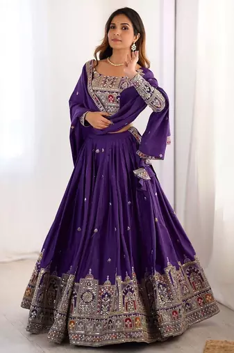 PURPLE EMBROIDERY SILK BLEND LEHENGA SET CHOLI WITH DUPATTA