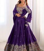 PURPLE EMBROIDERY SILK BLEND LEHENGA SET CHOLI WITH DUPATTA