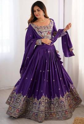 PURPLE EMBROIDERY SILK BLEND LEHENGA SET CHOLI WITH DUPATTA 2