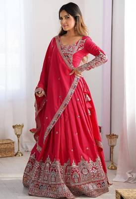 PINK EMBROIDERY SILK BLEND LEHENGA SET CHOLI WITH DUPATTA 1